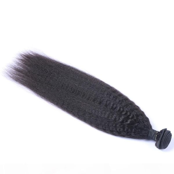 

indian virgin human hair yaki kinky straight unprocessed remy hair weaves double wefts 100g bundle 1bundle lot can be dyed bleached, Black