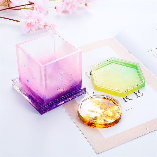 

creative diy coaster mold silicone casting crystal mold transparent glossy flower pot base mould 4 styles 3 7ms e19