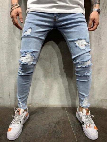 

men button fly ripped skinny jeans i8hg#, Blue