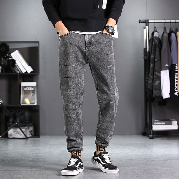 

heuaf creative new style fried bleached and jeans jeans for men's fattening and men size elastic harem snowflake legged pants fried for, Blue