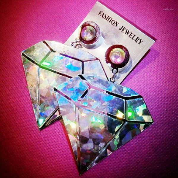 

stud diamond earrings female exaggerated style laser color queen nightclub resin material fashion accessories earrings1, Golden;silver