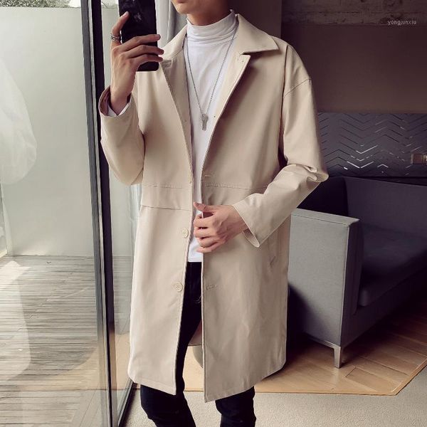

mens trench coat 2020 mens mid length coat male slim casual jacket men's trenchcoat masculina windbreaker outwear1, Tan;black