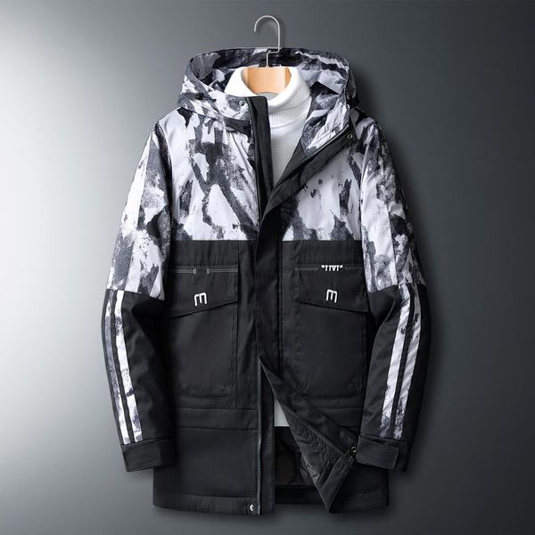 

men's down & parkas 2021 mens winter jacket thick warm hooded coat large size outwear mid-length fashion casual cotton, Black