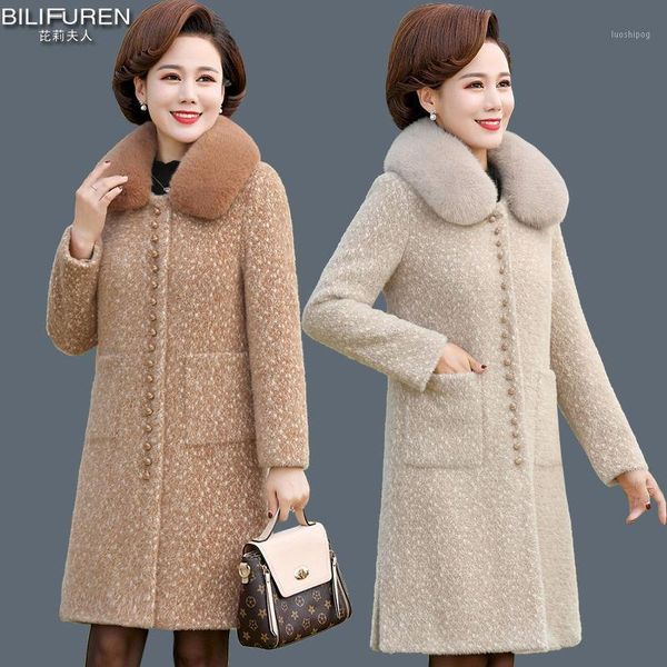 

women 2021 autumn winter imitation mink cashmere woolen jacket middle aged female casual loose plus size coat warm outwear s6991, Black
