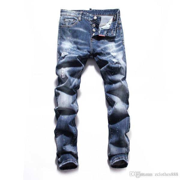 

mens 2020 distressed ripped biker jeans slim fit motorcycle biker denim for men fashion designer hip hop mens skinny jeans luxury pants, Blue