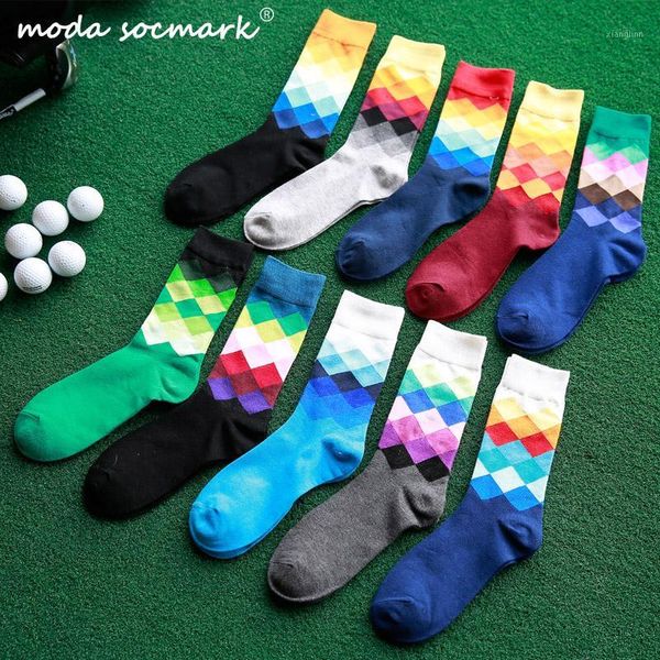 

moda socmark male brand happy socks gradient color summer style cotton wedding sock men's long high business socks man1, Black