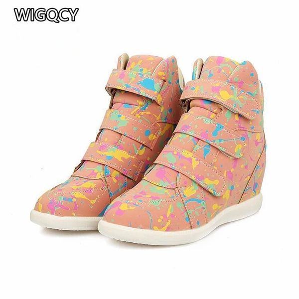 

2020 autumn winter new women's graffiti snow boots increase non-slip women's warm cotton shoes round toe boots d1629, Black
