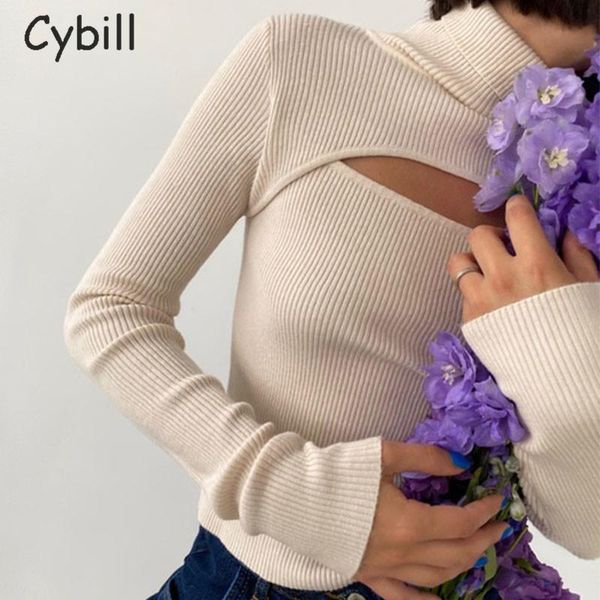 

cybill ribber knitted turtleneck women hollow out casual long sleeve skinny autumn winter slim tee lady clothing kg-171, White