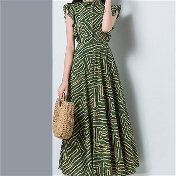 

mujer sleeveless plus size casual turndown collar dress high waist chiffon fashion all match office summer women female new, Black;gray