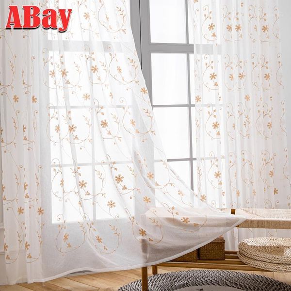 

embroidery sheer white curtains for living room on window tulle for bedroom curtains floral home decoration modern voile drapes1