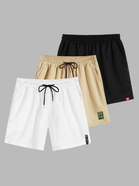 

men 3pcs letter patched drawstring waist track shorts b5vo#, Black