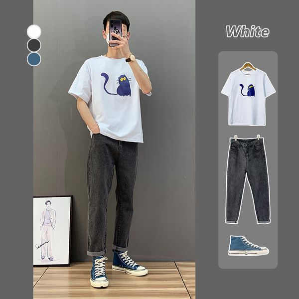 

ins cartoon print men's and women's round neck short sleeve loose fashion brand summer casual cotton t-shirt