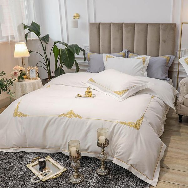 

long stapled embroidery bed set duvet cover 220x240 cotton nordic bed sheet pillowcases solid royal linens ropa de cama