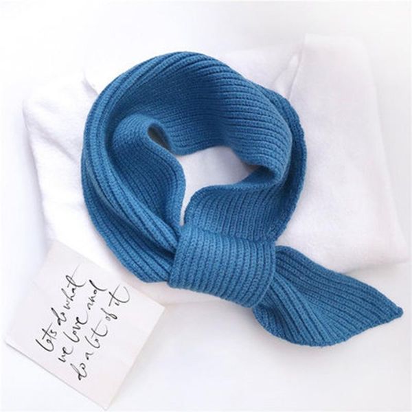 

korean female short cross wool knit scarf winter women solid color elastic soft false collar neck guard warm scarves o34, Blue;gray