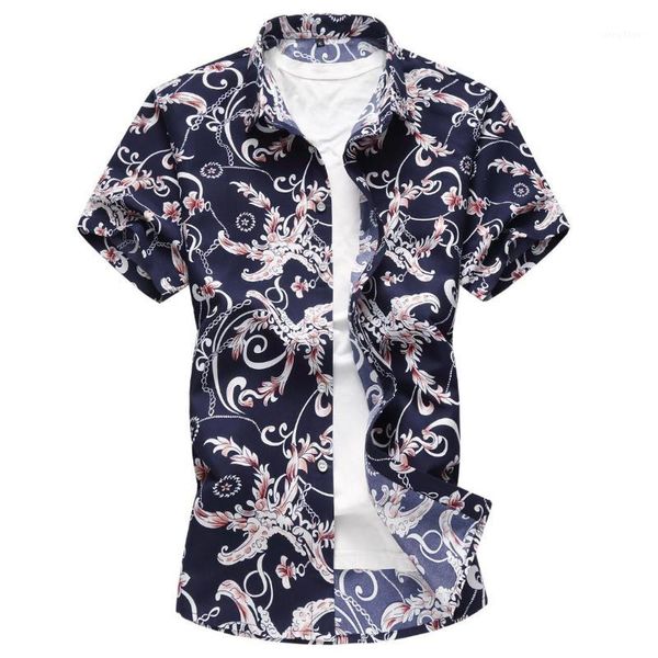 

2019 spring new style men's short sleeved printed shirt fashion casual printed plus-sized pointed collar shirt men's base1, White;black
