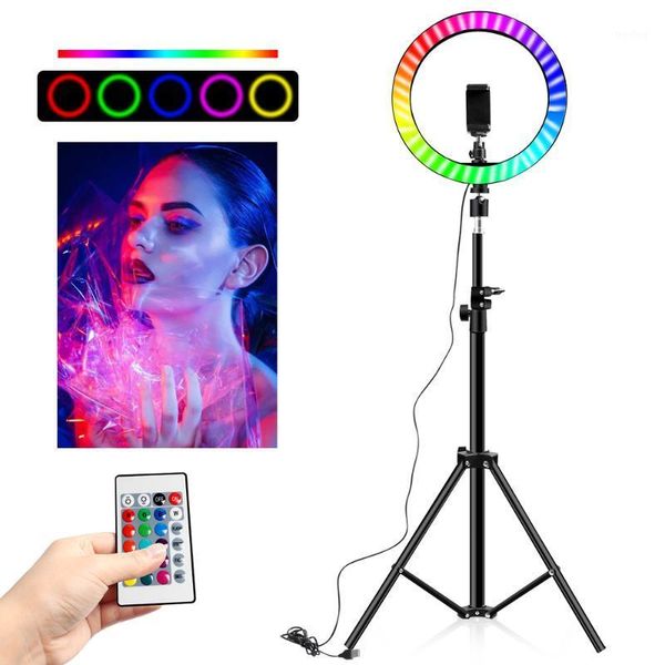 

flash heads rgb 10inch video light 16colors led ring lamp for phone with remote camera studio large 48" stand 160cm youtuber1