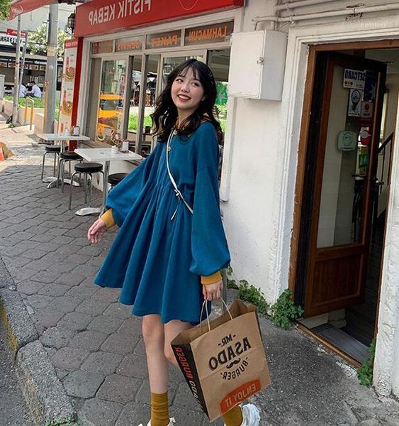 

maternity dresses plus size autumn clothes long lantern sleeve loose corduroy dress pregnant women preppy style turn-down collar dress1, White