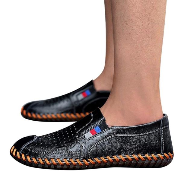 

dress shoes men casual british leather soft flats bottom outdoor hollow out breathable shoe business male slip-on zapatos de hombre, Black