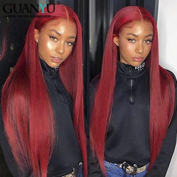 

red lace front human hair wigs pre plucked brazilian remy red 360 lace frontal wig for black women, Black;brown