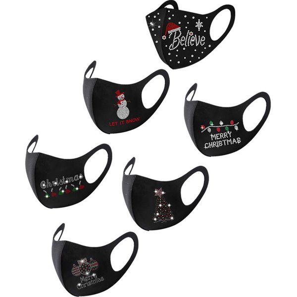 

dhl shipping crystal snowflake print mouth cover christmas mask dustproof breathable face masks reuseable xmas decoration kimter-x802fz, Black