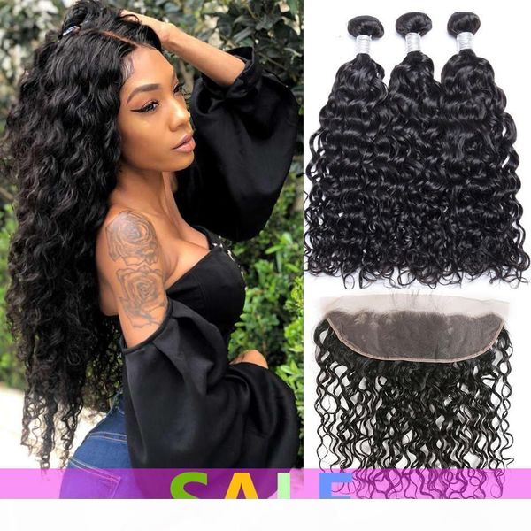 

brazilian water wave bundles with frontal closure brazilian remy hair lace frontal with bundles deal human hair bundles with frontal, Black;brown