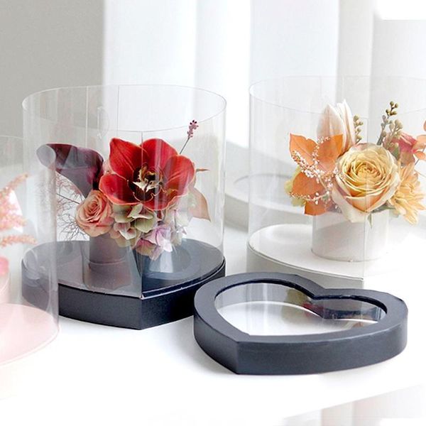 

heart shaped gift box pvc transparent flower packaging boxes with lid flowers arrangements holder diy gifts wrapping supplies1