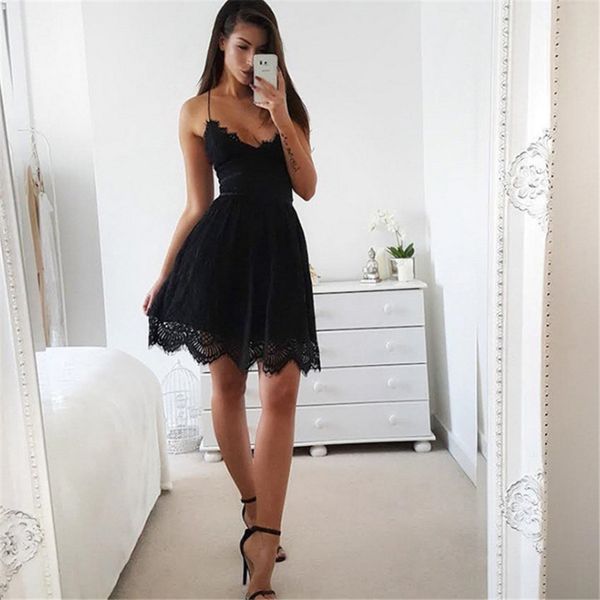 

2021 new a swan no back lace strapless black cotton straps loose summer dress zxfw, Black;gray