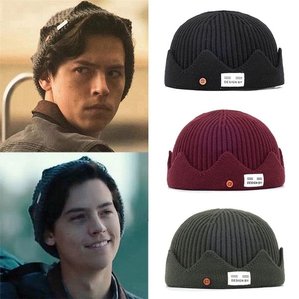 

новый jughead джонс riverdale косплей корона дизайн женщины шапочки зима мужчины вязаные повседневная hat cap докер y201024, Blue;gray