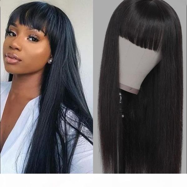

staright lace front human hair wigs pre plucked remy hair with bangs, Black;brown