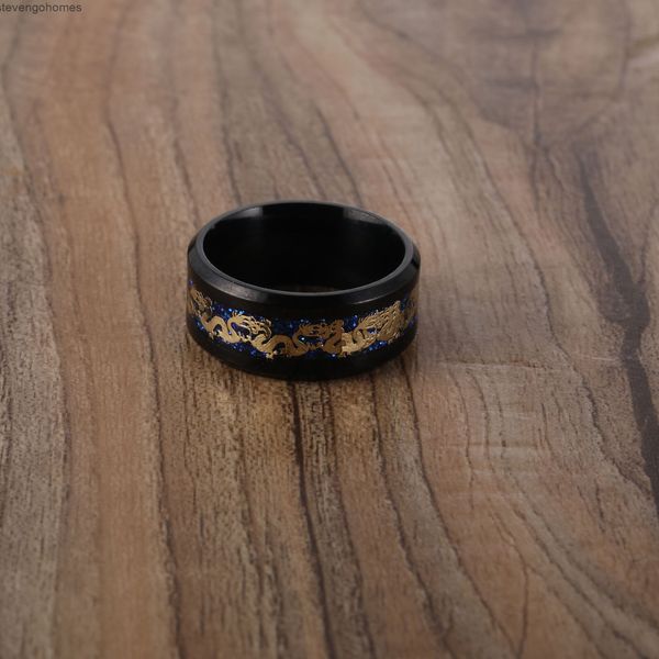 

titanium stainless chinese steel ring men's dragon inlay, Silver