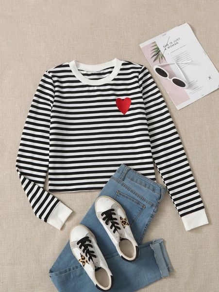 

heart & striped print t-shirt i0jo#, White