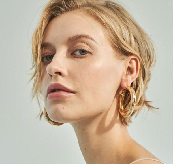 

women 50 mm big gold hoops earrings minimalist thick tube round circle rings earrings for women zinc alloy trendy hiphop rock arozt, Golden;silver