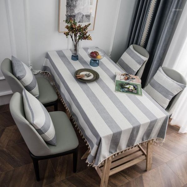 

yarn dyed tablecloth simple northern european-style gray stripes table cloth faux cotton linen rectangular table household1