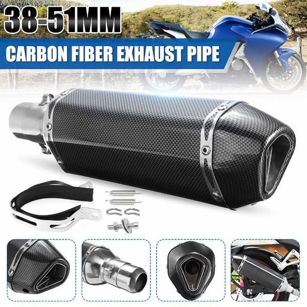 

motorcycle atv exhaust muffler pipe stainless steel carbon fiber look rhombus outlet exhaust muffler pipe universal 38-51mm1