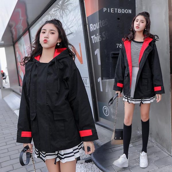 

women coats & jackets spring 2020 new three color splicing coat solid color hooded long sleeve sun proof coat plus size, Black;brown