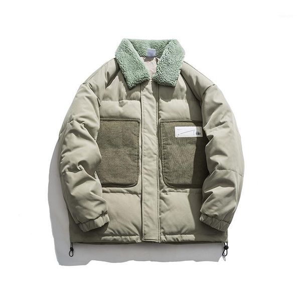 

2020 winter color matching cotton-padded jacket men's campus lamb wool inner tooling thick parkas coat male1, Black