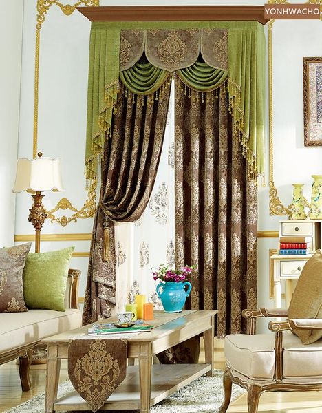 

custom curtain european chenille jacquard brown shading living room coffee cloth blackout curtain valance tulle panel c444