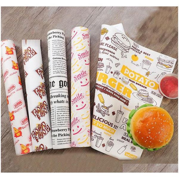 

100 pcs oil-proof wax paper for food wrapper paper bread sandwich burger fries wrapping baking tools fast food customized supply bt6bb