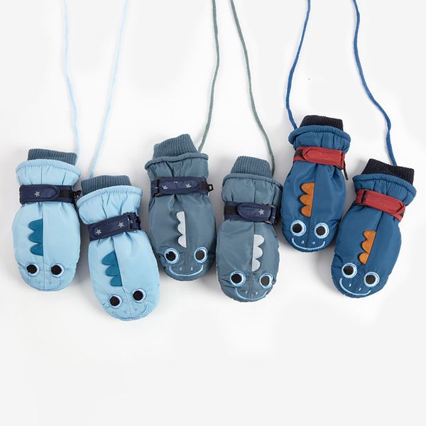 

children's skiing autumn and winter gloves lovely boy waterproof outdoor play snow girl children windproof plush warm, Blue;gray
