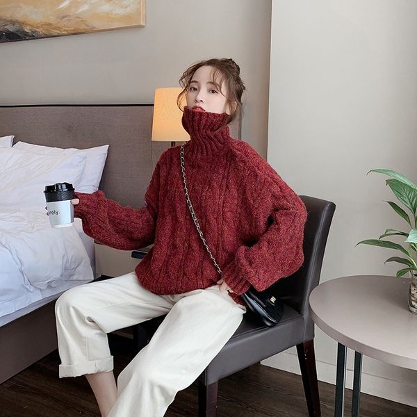 

umuep high wear pulloversweater sweater for women to collar slouchy style twist pullover pullover for loose wear fz9ba, White;black