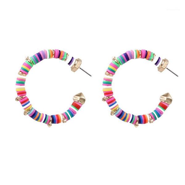 

fashion jewelry multicolor soft ceramic circle clip gold rivet c shape stud earrings for women girls brand trendy accessories1, Golden;silver