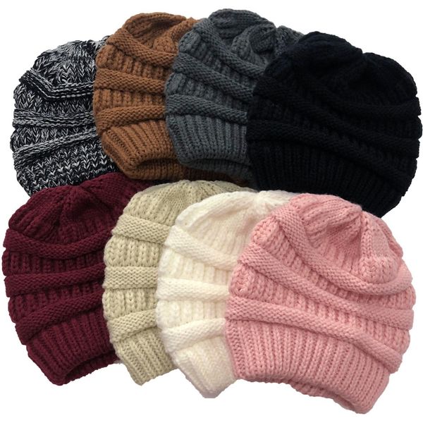 

presale criss cross ponytail winter women messy bun ribbed knit beanie hat girls skull cap dhc2676