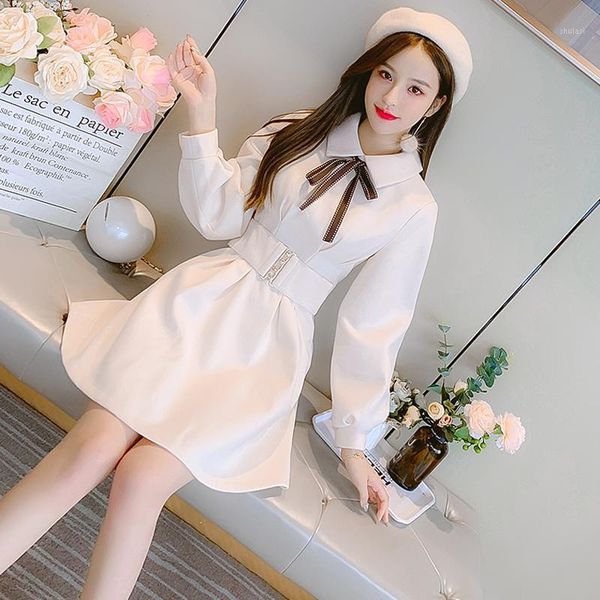 

woolen dress women's spring and winter 2021 new style slim waist basic winter dresses bowknot fashion dresses female1, Black;gray