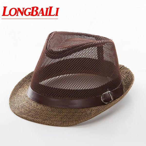 

cutout straw fedora hat for men summer sun beach caps female sunscreen jazz hat meds0141, Blue;gray