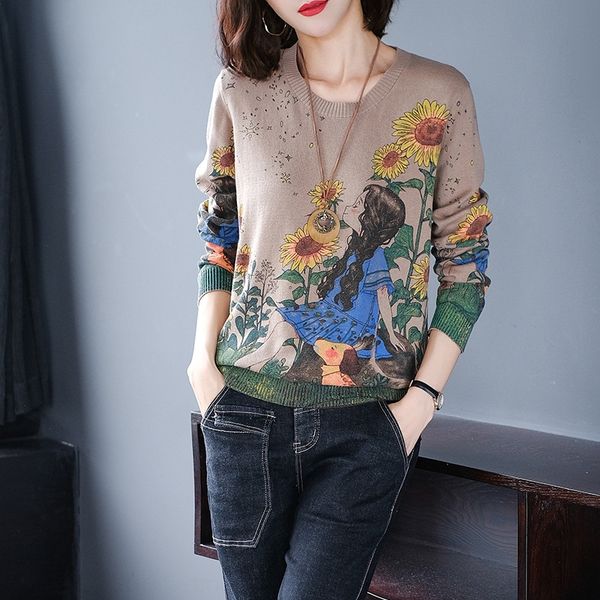 

мультфильм ситец трикотажного новых женских трикотажных sweatertop sweatersweater тенденция мода с длинным рукавом осенью и зимой 2020 aklv7, White;black