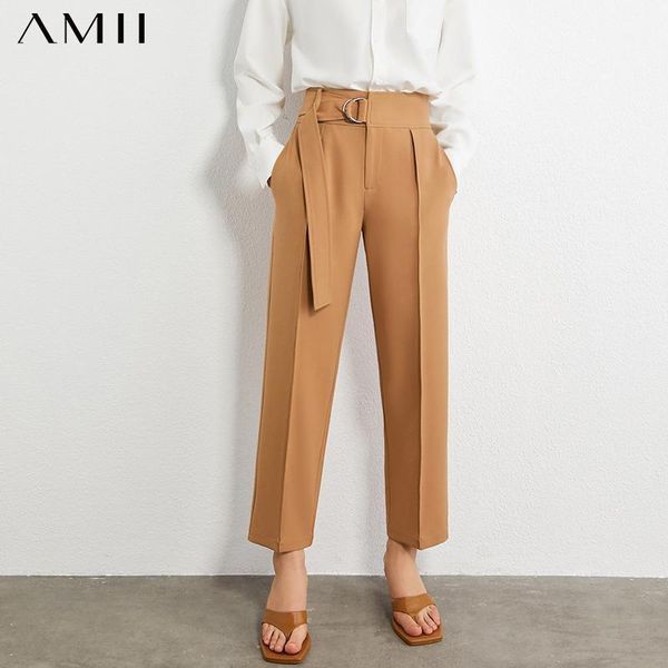 

amii minimalism autumn winter women's pants fashion olstyle solid belt straight female trousers pants for women 120303571, Black;white