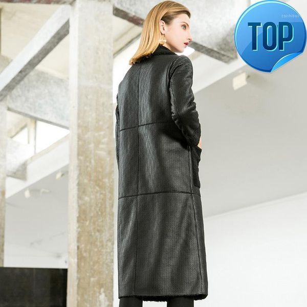 

coat faux fur ladies autumn winter warm leather jacket women long double breasted overcoat manteau femme outwear lx25981, Black