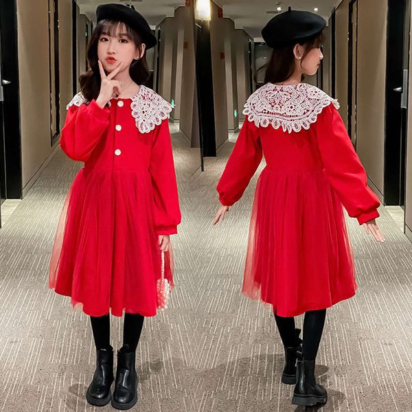 

zhongda girls' winter 2020 new children's plush thickened lace mh red princs drs, Red;yellow