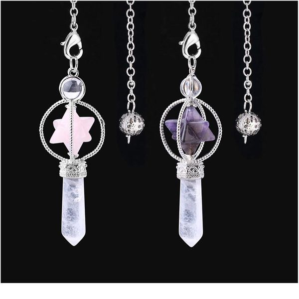 

reiki chakra natural stone pendulum for dowsing merkaba spinning star pendulos healing quartz crystal pendant me jllrov, Black