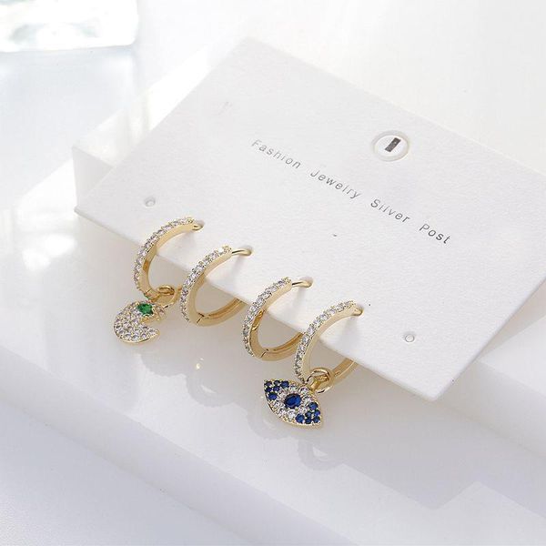 

dangle & chandelier 4pcs trendy cubic zirconia blue eye hoop earrings set for women fashion jewelry accessories, Silver